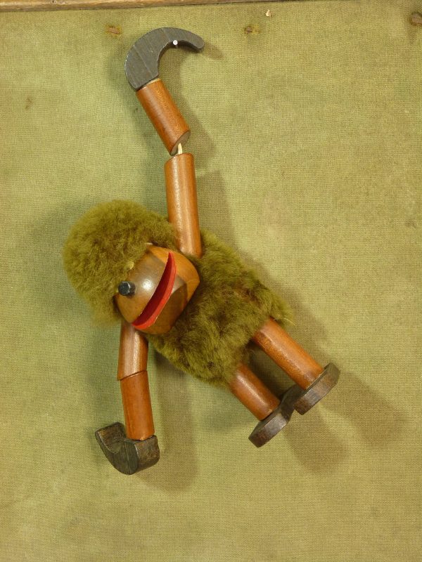 Vintage Danish Kay Bojesen Hanging Fur and Teak Wood Figure