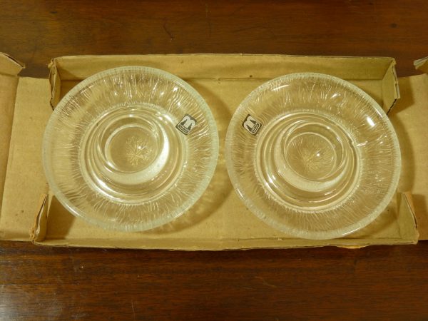 Vintage Boxed Handmade Cascade Glass Egg Saucers (Pair)