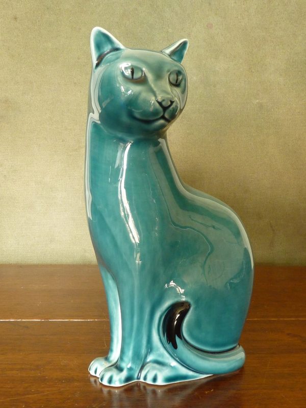 Poole Pottery Teal Sitting Siamese Cat Figurine