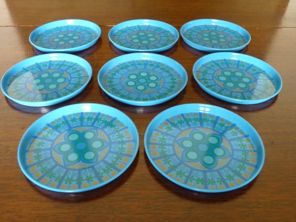 Eight Worcesterware Blue and Gold Metal Drinks Coasters