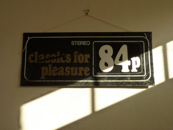 Large Vintage Metal Record Shop Sign "Classics for Pleasure 84p"