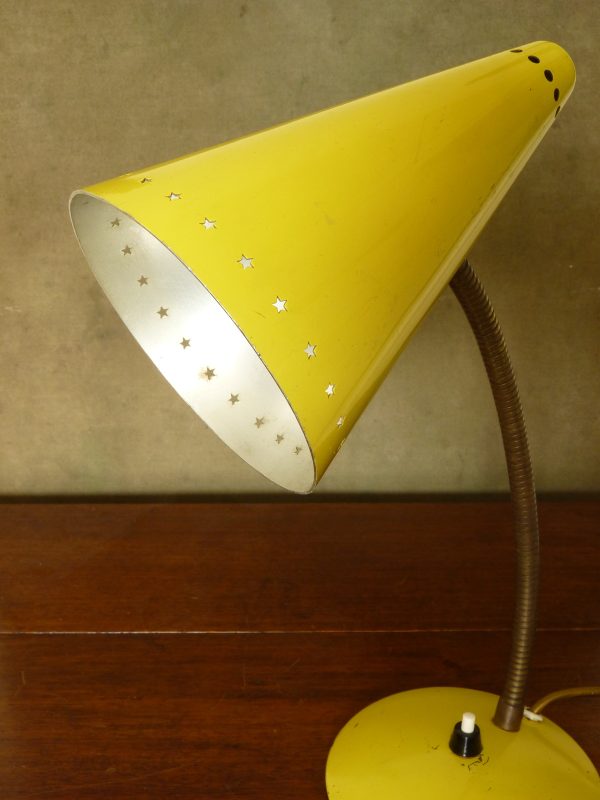 Vintage Yellow Gooseneck Desk or Bedside Lamp Perforated Shade