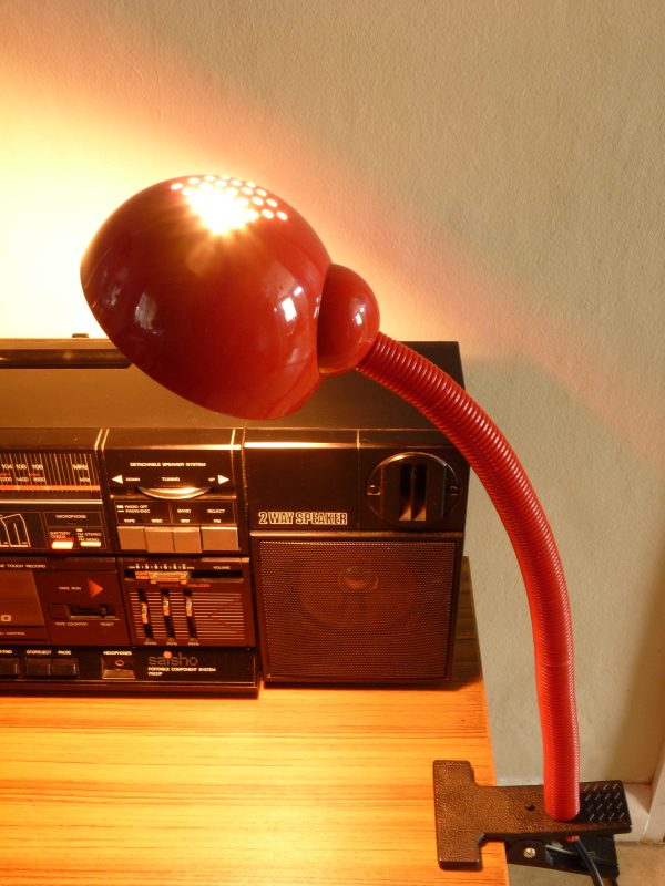 Classic 80s Red Clamp Fitting Gooseneck Desk or Shelf Lamp by Ring Lighting
