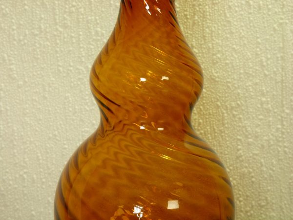 Vintage Orange/Amber Optical Art Spiral Design Double Waisted Glass Vase