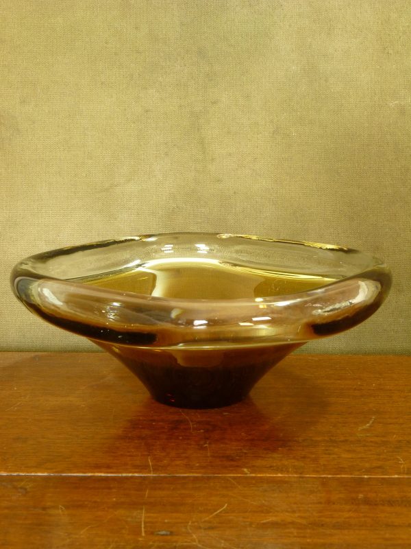 Heavy Vintage Rounded Square Glass Bowl with Smoked Orange Gradient
