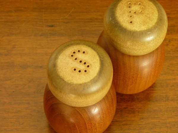 Vintage Denby Pottery and Teak Salt and Pepper Pots Set - Danish Design