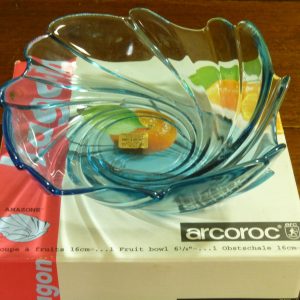 Vintage Arcoroc "Amazone" Blue Irregular Swirl Glass Fruit Bowl