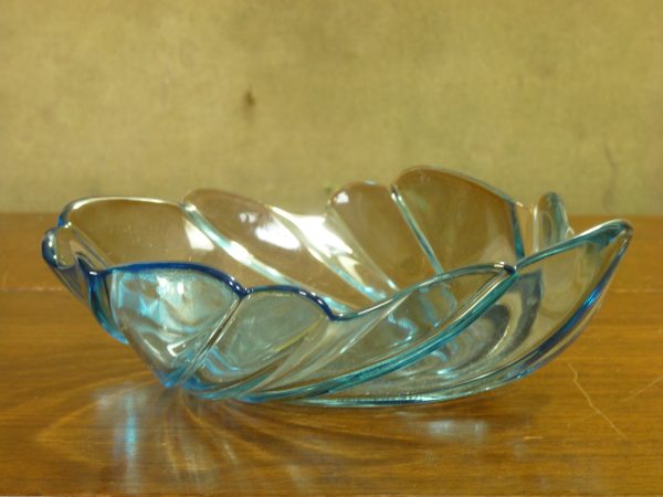 Vintage Arcoroc "Amazone" Blue Irregular Swirl Glass Fruit Bowl