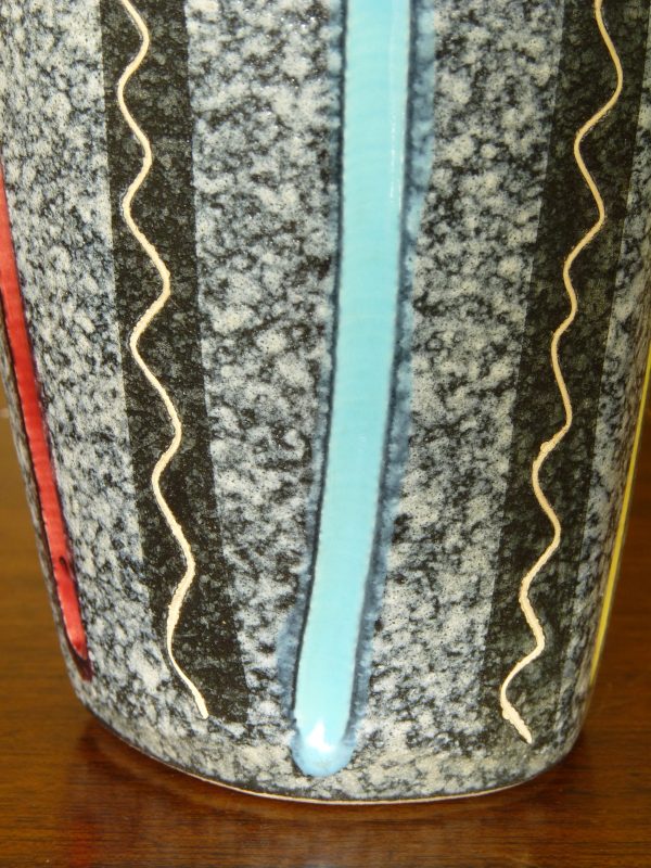1950s Scheurich Speckled Ceramic Vase in Black, Yellow, Blue and Red