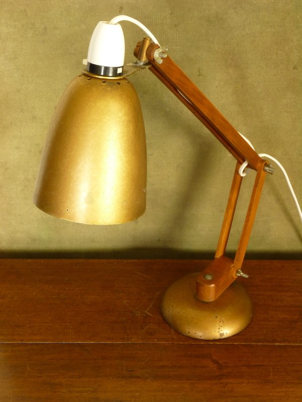 Vintage 1950s Maclamp in gold with wooden arms designed by Terence Conran for Habitat