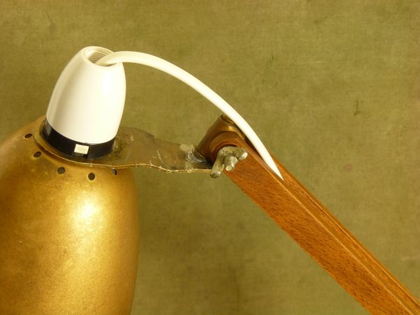 Vintage 1950s Maclamp in gold with wooden arms designed by Terence Conran for Habitat