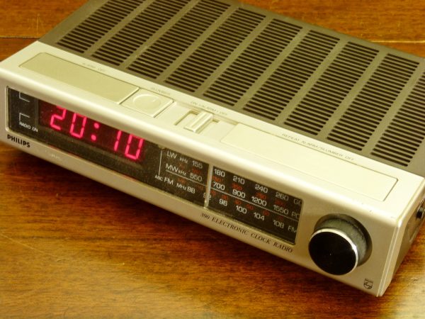 Early 1980s Brown and Silver Philips Model 390 Digital Clock Radio