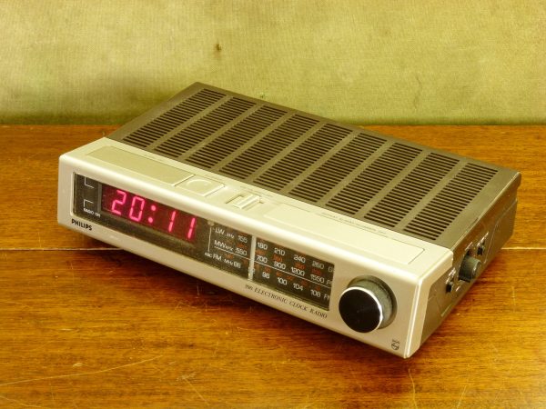 Early 1980s Brown and Silver Philips Model 390 Digital Clock Radio