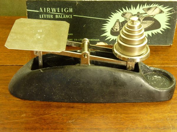 Set of Vintage Airweigh Letter Balance Scales with weights and original box