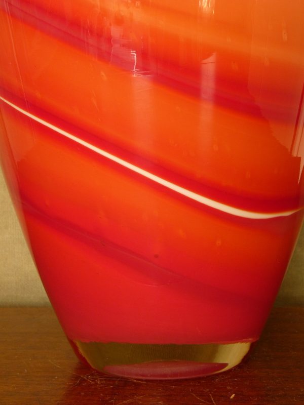 Large Statement Piece Red Orange and White Italian Murano Glass Vase