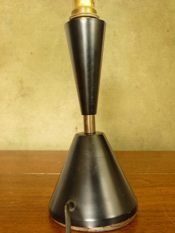 A pair of Mid-Century brass and black metal double-coned lamp bases
