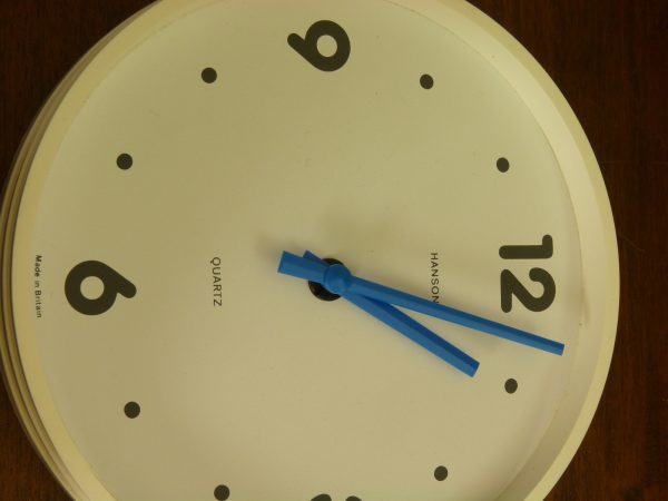 Vintage Small White and Blue First Edition Wall Clock by Hanson