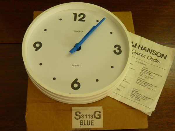 Vintage Small White and Blue First Edition Wall Clock by Hanson