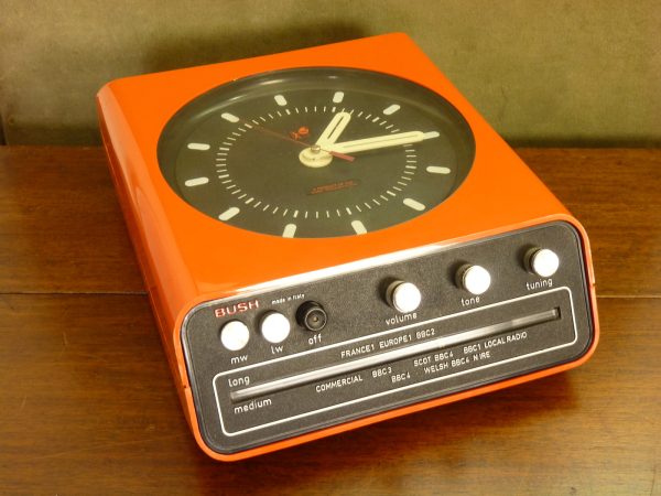 Vintage Orange Bush 538A Wall or Table Clock with Radio, Made in Italy, 1970s