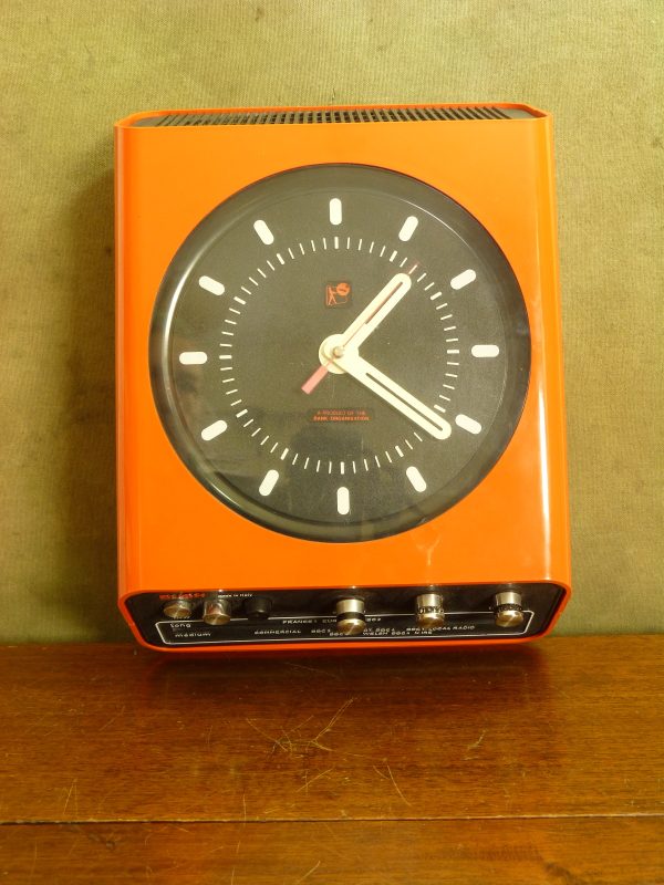 Vintage Orange Bush 538A Wall or Table Clock with Radio, Made in Italy, 1970s