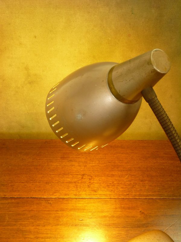 Vintage Gooseneck Desk Lamp in Gold with Perforated Shade