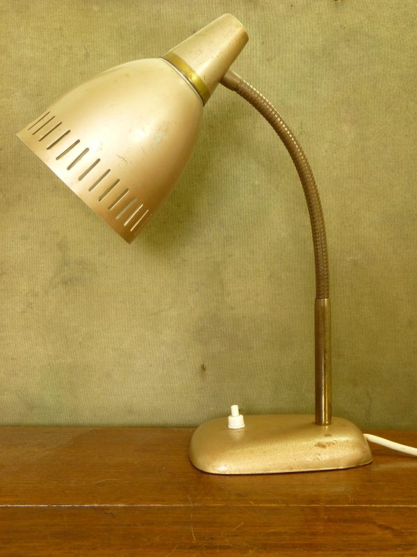 Vintage Gooseneck Desk Lamp in Gold with Perforated Shade