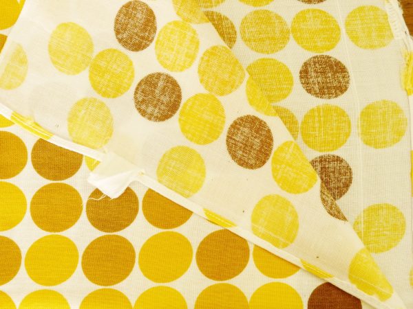 Vintage Square Yellow and Brown Mod Dot Design Linen Tablecloth