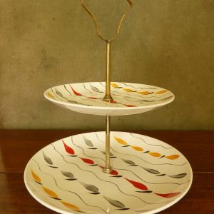 Vintage Hand Painted "Gaiety" Two Tier Cake Stand, James Kent Old Foley