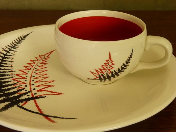 Vintage Wade "Fern" duo of cup and sandwich plate in red, black and white