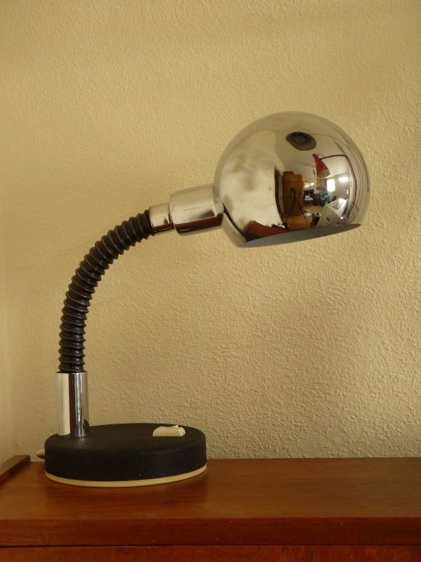 Vintage Chrome and Black Targetti Sankey Gooseneck Desk Lamp, made in Italy