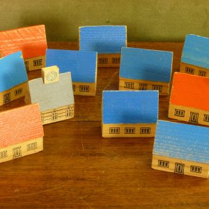 Small Group of Vintage East German Erzegebirge Wooden Village Miniatures