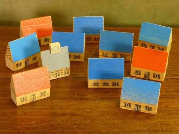 Small Group of Vintage East German Erzegebirge Wooden Village Miniatures