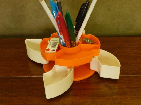 1970s Orange and White Circular Plastic Desk Tidy