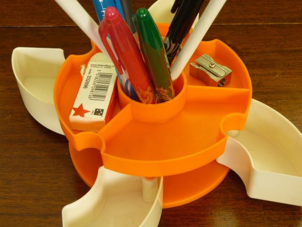 1970s Orange and White Circular Plastic Desk Tidy