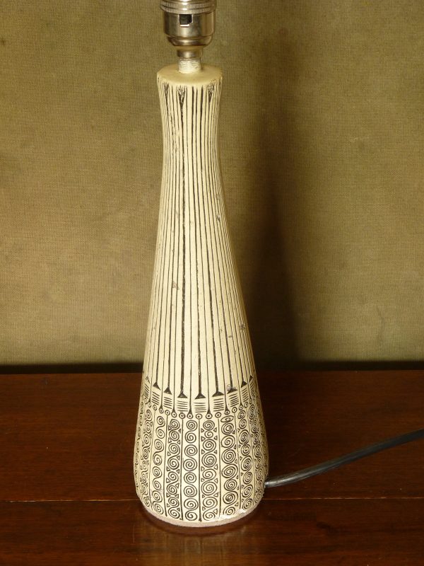 Vintage 1950s Black and White Chalk Ware Table Lamp Stand