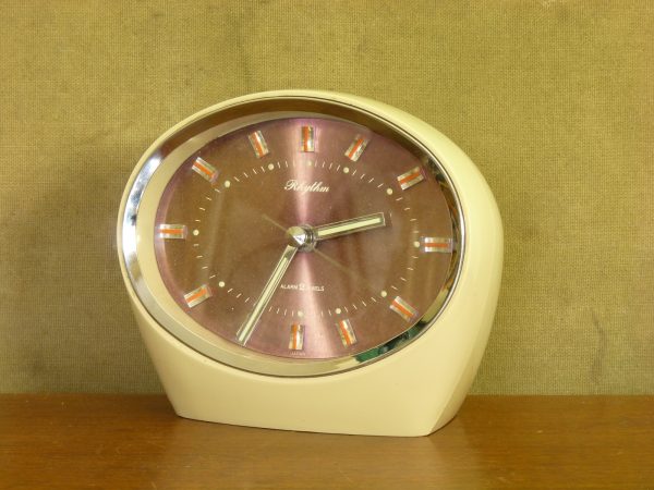 Vintage Rhythm 2 Jewels Clock with Alarm in Light Mushroom Colour